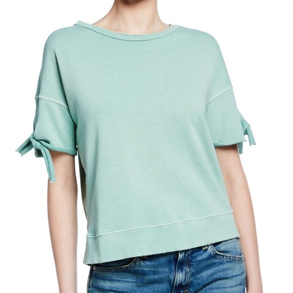 AMO Green Tie Short Sleeve Distressed Sweatshirt Women’s Oversized - Picture 1 of 8